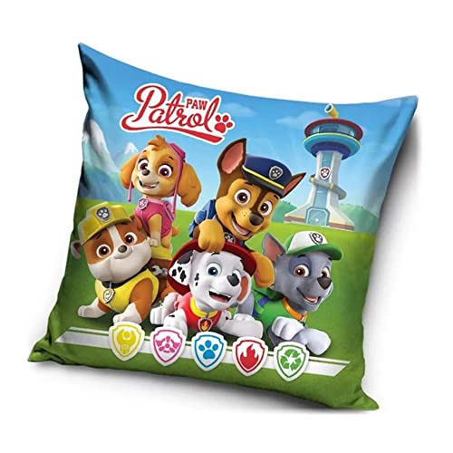 Carbotex Housse Coussin, Taie d'oreiller Compatible Pat Patrouille 40x40 Pat Patrouille au Complet