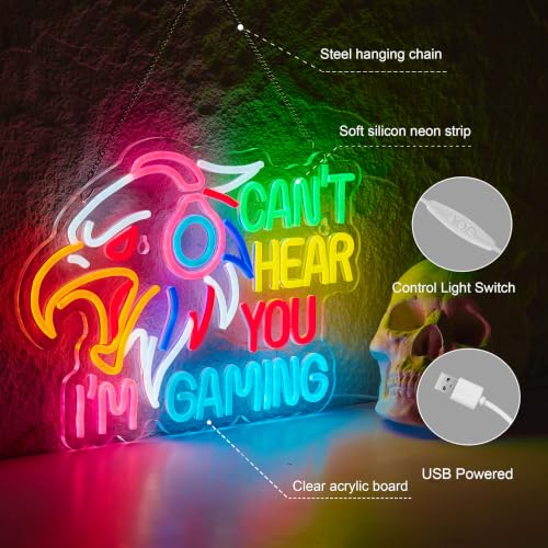 Image of Gaming Neon Sign Can't Hear You I'm Eagle Gamer Light Signs | Game LED Light USB Powered Signs with dimmer for Gamer Zone Room Bedroom Wall Decor Compatible with Timer