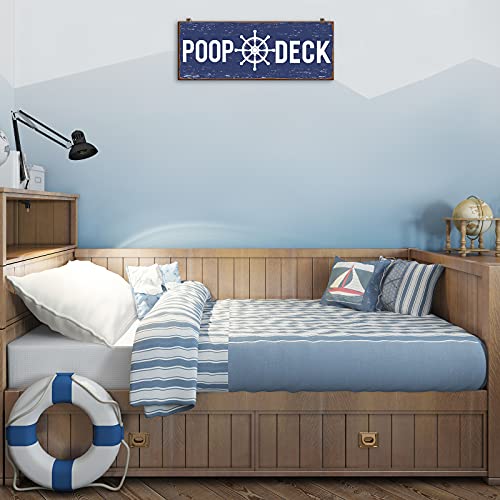 Jetec POOP DECK Sign Nautical Nursery Wall Decor Rustic Beach Bathroom Wood Sign Nautical Boat Decor Ocean Coastal Theme Decorations for Home Hanging for Ocean Bathroom 15.7 x 5.9 Inch(Blue) - Image 6