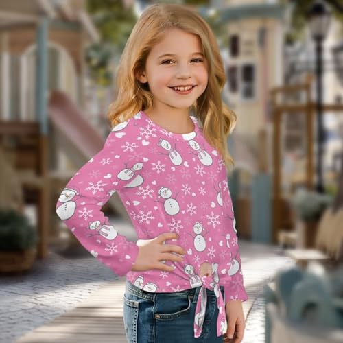 Casual Girls T-Shirt with Front Knot,Loose Crew Neck Girls Shirt,Kids Long Sleeve Tunic Tops for School3