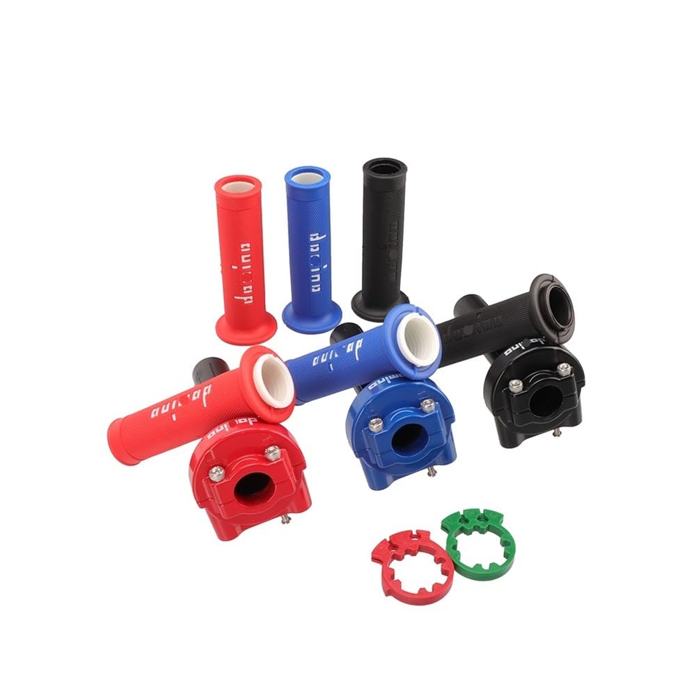 Puño de Acelerador Doble línea para Manillar Motocicleta 7/8" (22 mm) con empuñadura Goma Tipo dominó(Red Set)