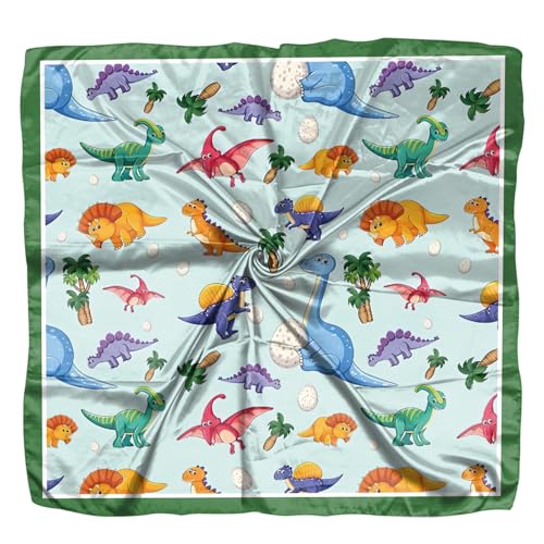 Deokke Scarf Silk Feeling Square Satin Headwear Hair Scarf Wrap 27.5 Inches Bandana Trendy Aesthetic Cute Decoration for Women Girls-Dinosaur