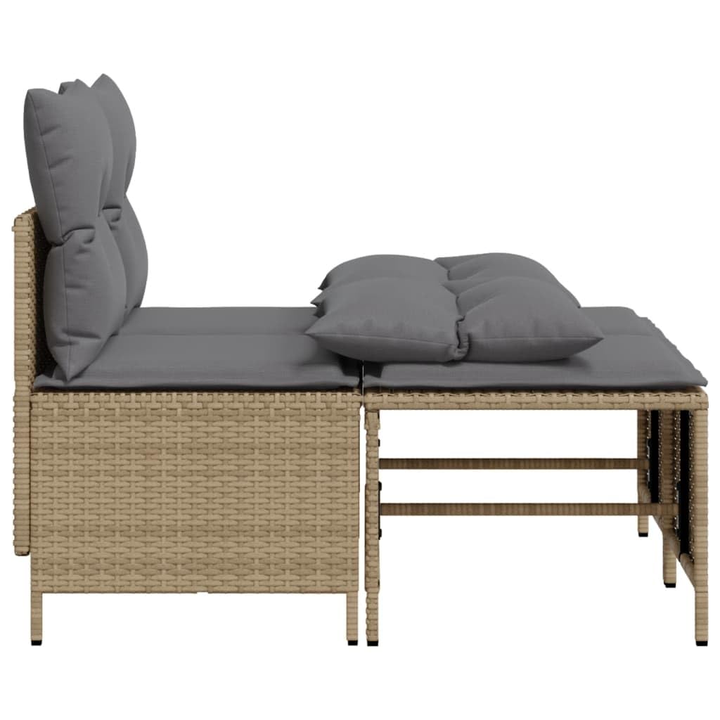 4-TLG. Garten-Sofagarnitur mit Kissen Beige Poly Rattan, Outdoor-Möbel PE-Rattan Sofa Set inklusive Hocker, Wetterbeständige Polsterauflagen und Abnehmbare Bezüge