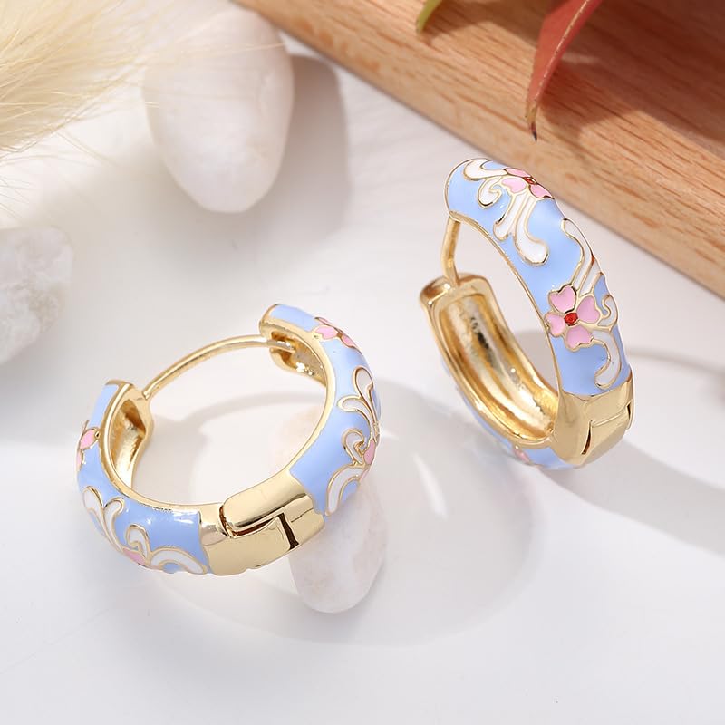 Vintage Enamel Huggie Hoop Earrings for Women Elegant Enamel Flower Hoop Earrings Dainty Colorful Flower Hoop Earring Trendy Huggie Hoop Earring Jewelry for Women4