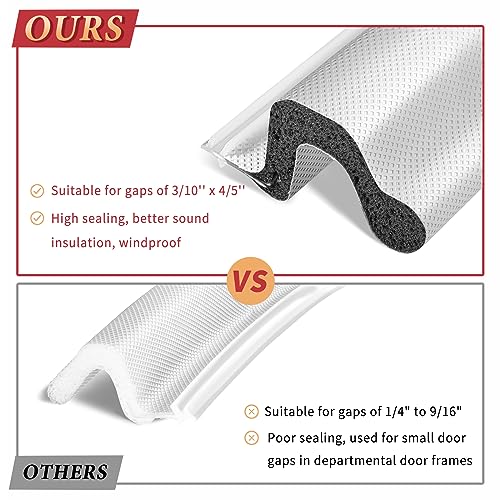 Image of 26 Feet Long Reach Weather Stripping Door Seal with 4 PCS Door Corner Seals, V-Shaped Replacement Door Seal Strip Foam Kerf Weather Stripping for Doors Frame Door Insulation Strip(White)