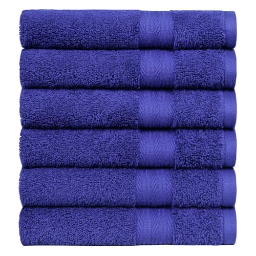 Image of Amazon Basics 100% Cotton Fade-Resistant Hand Towels for Bathroom, Soft Absorbent, 26 inch x 16 inch, Navy Blue, 6-Pack