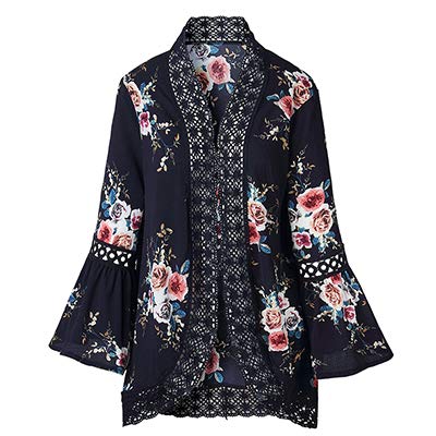 3nh Women’s Cardigan Lace Shirt Ladies Clothes Plus-Size Summer Tops Cotton Navy Blue