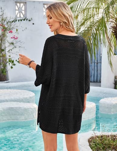 GRACE KARIN Womens Summer Short Sleeve Crochet Cardigan Sweaters Lightweight 2025 Oversized Knit Boho Kimono Cardigans4