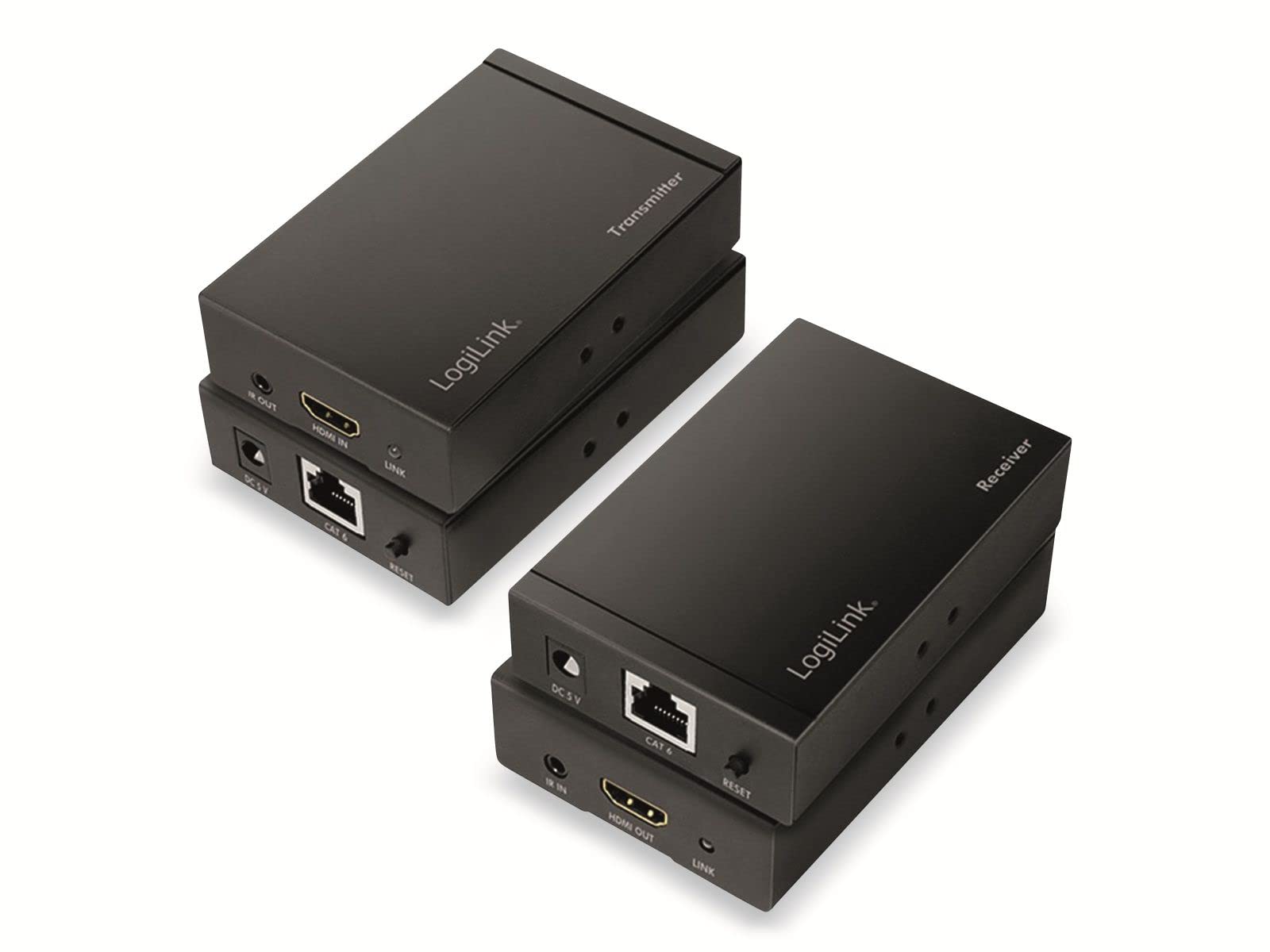 LogiLink HD0024 - Juego de Extensores HDMI Ultra HD (vía LAN), 50 m (4K/30Hz), para alargar señales HDMI a través de Cables de Red, Color Negro