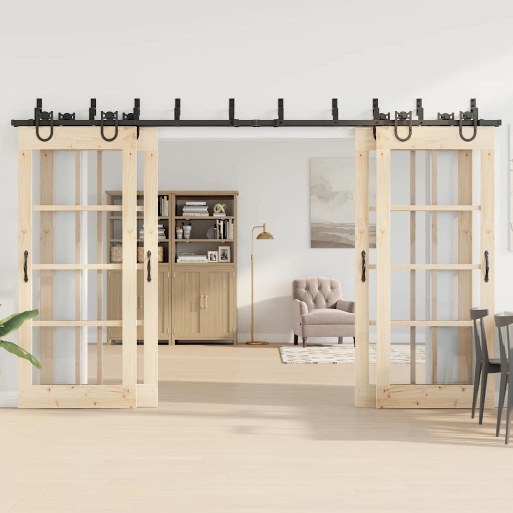 Kit de rieles para puertas correderas Bypass 366 cm acero negro para