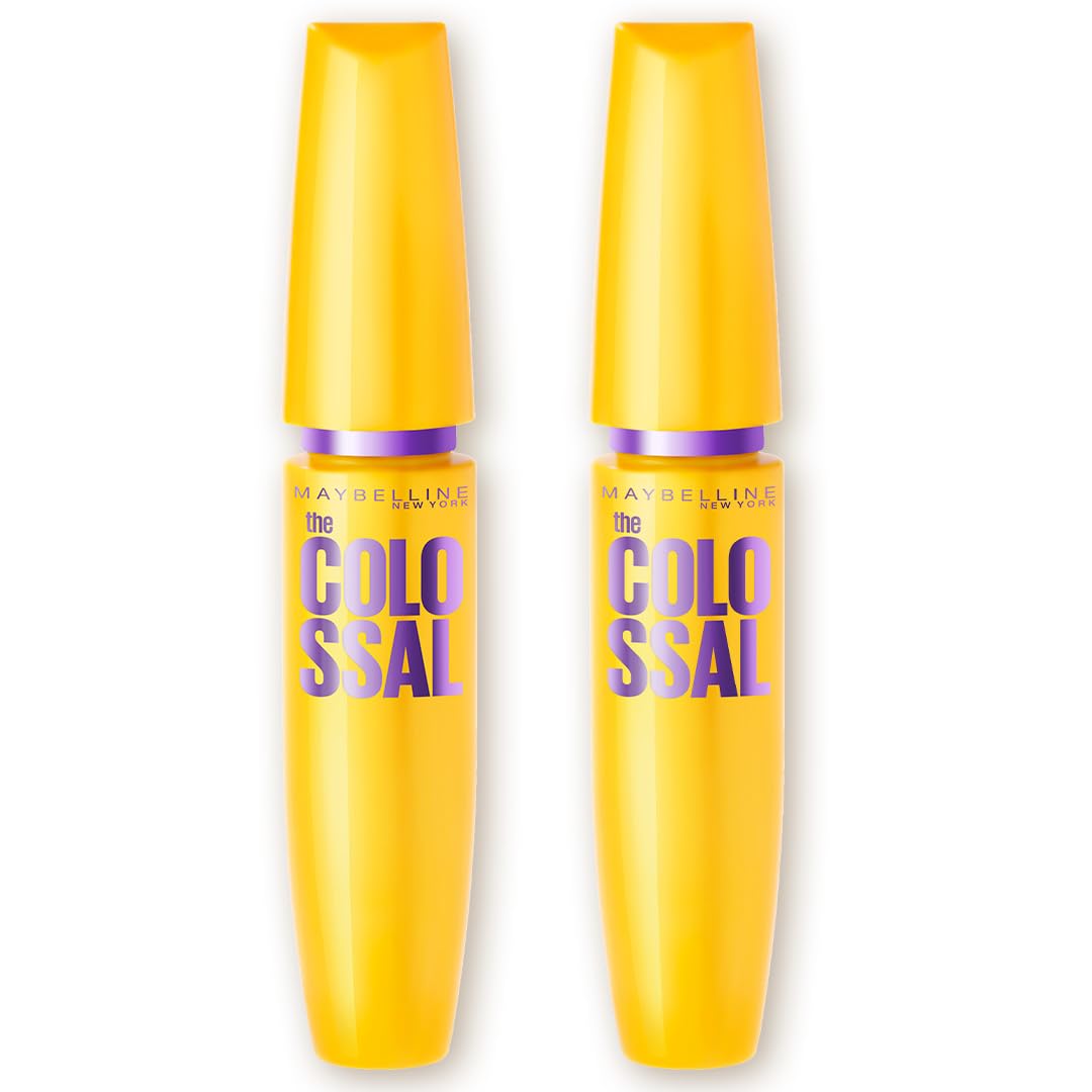 Maybelline NY The Colossal Volum' Express, Kit Máscaras de Cílios, Volume Colossal, Remoção Instantânea com Água, Fórmula com Colágeno, Cor Preto, 2 Unidades - preto