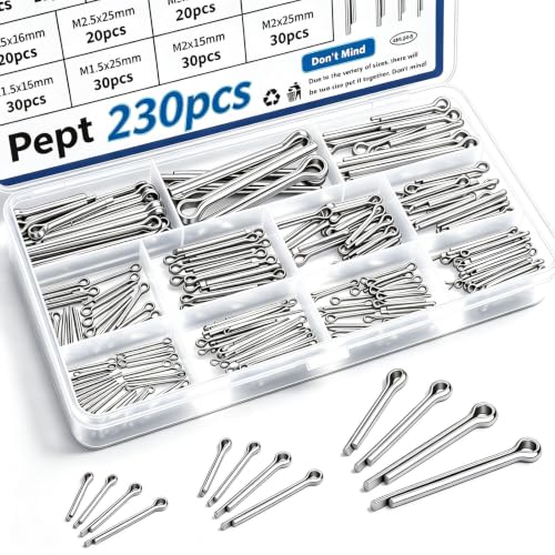 230Pcs Cotter Pins 12-Sizes 304 Stainless Steel Cotter Pins Assortment Kit Used for Hitch Lock System, Trucks, Engine Repair