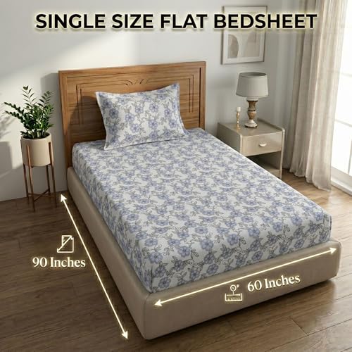 Image of Mafatlal 186 TC Grace Cotton Bedsheet for Single Bed | 154 x 228 cm | Soft, Durable & Breathable Fabric | Includes Pillow Cover