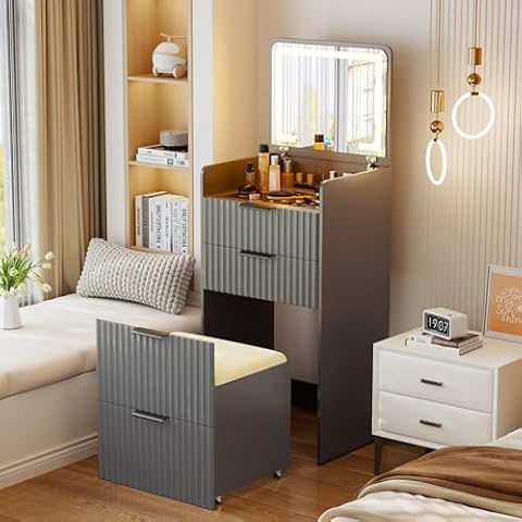 Gurexl 3 in 1 Vanity Desk with Mirror Cover