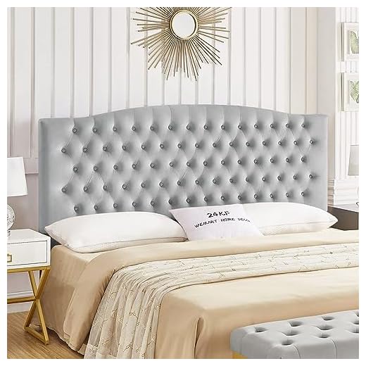 24KF Upholstered Tufted Button Velvet Headboard,Comfortable Fashional Headboard King/CA King Size,Gray