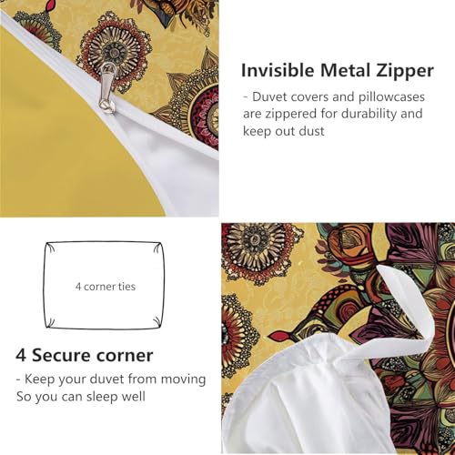 Housse de couette ocre en microfibre douce qualité supérieure motif ethnique - 7