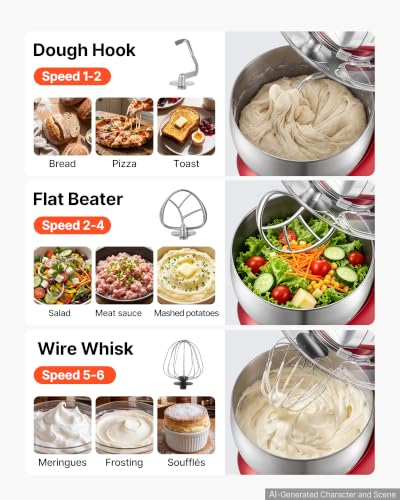 Image of VEVOR 7.4 Qt Tilt Head Stand Mixer 500W Electric Dough Mixer, 6 Speeds with Pulse Food Kitchen Mixer with Stainless Steel Bowl, Splash Guard, Dough Hook, Whisk, Beater, for Baking Mixing