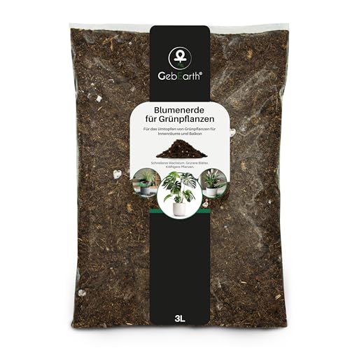 GebEarth | Blumenerde für Grünpflanzen | Langfristige Nährstoffe und gesundes Wachstum | Erde für Monstera Efeu Dracaena und alle Arten von Grünpflanzen3L