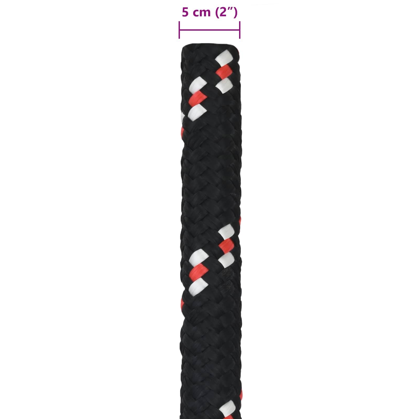 Cuerda de polipropileno de 10 m de largo, diámetro de 5 cm, 1 cuerda negra y roja para vela, canotaje, camping, resistente a la intemperie y a los rayos UV