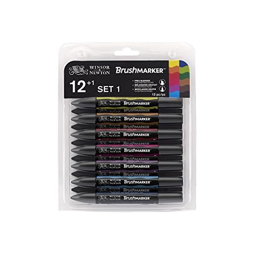 Winsor & Newton BrushMarkers - Pack de 12 rotuladores con mezclador, colores varios