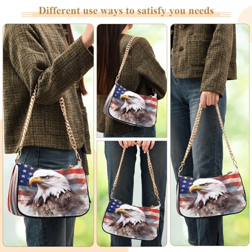 Image of Shoulder Bags for Women American US Flag Independence Day Patriotic Hobo Tote Handbag Small Clutch Purse with Zipper Closure