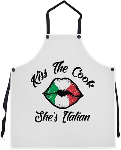 Miniatura 1 de P.S. I Love Italy Kiss The Cook She's - Delantal italiano  Delantales con peto geniales y lindos con temática italiana para hombres y mujeres, Blanco