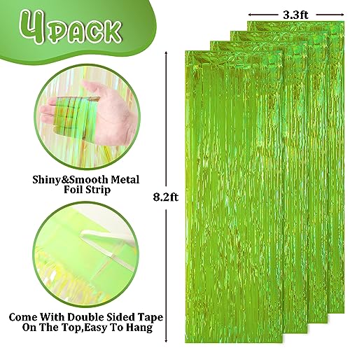 Image of Voircoloria 4 Pack 3.3x8.2 Feet Neon Green Foil Fringe Backdrop Curtains, Tinsel Streamers Birthday Party Decorations, Fringe Backdrop for Graduation, Baby Shower, Gender Reveal, Disco Party