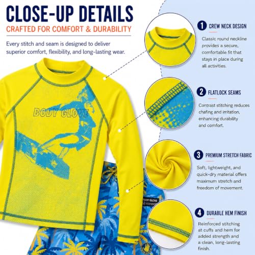 Image of Body Glove Boys Swim Set - 2 Piece Boys Swim Trunks with Rash Guard UV Protection Swimsuit Kids Bathing Suits (Sizes 4-12)
