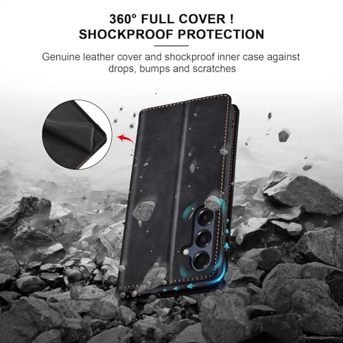 Image of Jasonyu Flip Wallet Case for Samsung Galaxy A16,Leather Magnetic Folio Cover with Card Holder,Kickstand - TPU Shockproof Durable Protective Phone Case,Black