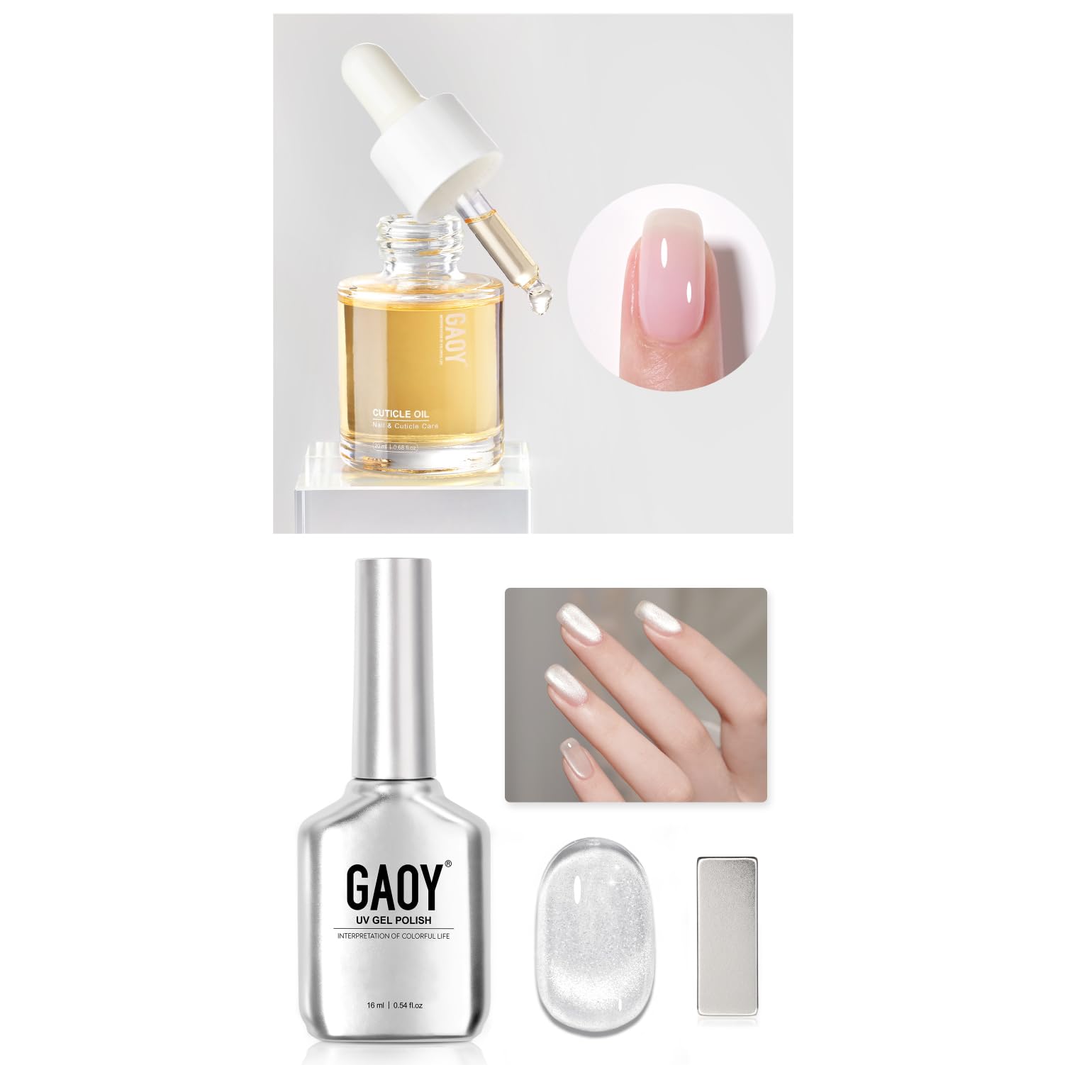 GAOY Cat Eye Gel Nail Polish and 20ml Cuticle Care Strengthener Oil