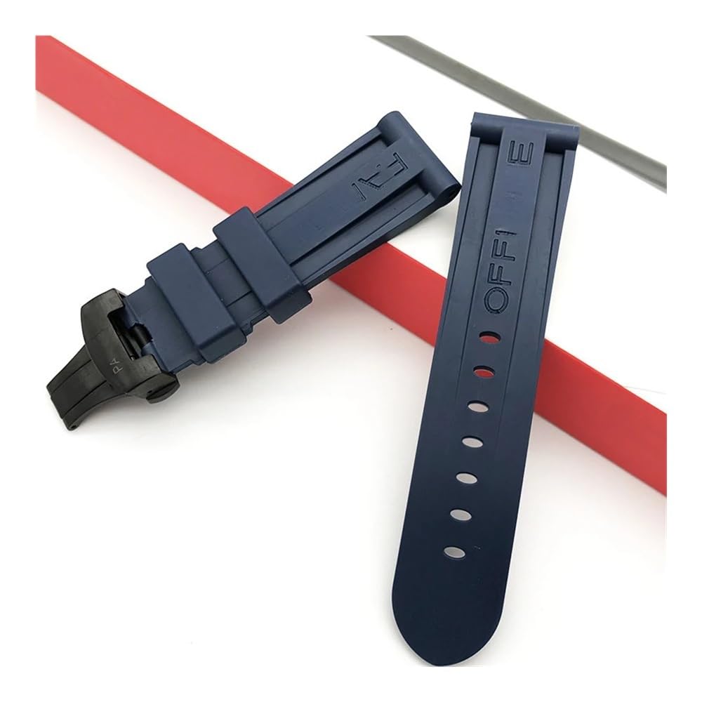 LAMGUL 24-mm-Gummi-Uhrenarmband passend für Panerai PAM-Armband, schwarzer Silikongürtel, Faltschließe, Faltschließe, mit Logo, Herrenuhr-Zubehör