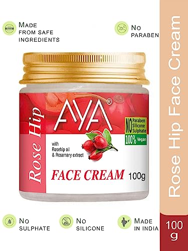 Image of AYA Rosehip Face Cream, 100 g For Skin Brightening, Nourishment, Skin glowing, Soothes & Exfoliates Skin | No Paraben, No Silicone, No Sulphate