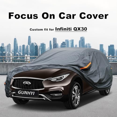 Image of GUNHYI Premium Car Cover Custom Fit Infiniti QX30, 16 Layers Heavy Duty Car Cover Waterproof All Weather with Zipper Door for Sun Rain Snow Dust Uv Protection