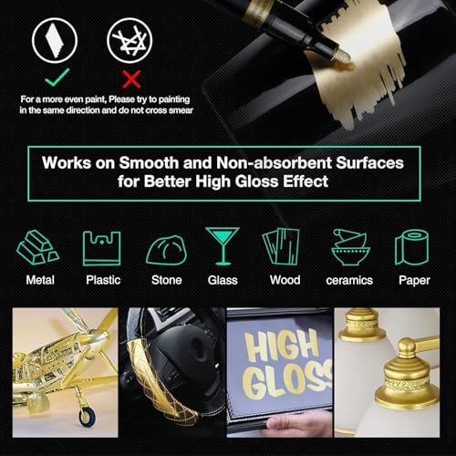 Image of Amitasha 6 Gold Chrome Paint Pens Markers, Premium Mirror Paint Pens for Resin, Glass, Plastic, Steel, Canvas, Stone, Rock Painting, Ceramic Surfaces, DIY Crafts Making Art Supplies