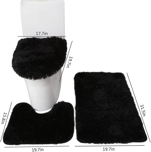 Miniatura 2 de BXEBUI Juego de alfombras de baño de microfibra de 3 piezas, tapete de contorno antideslizante, cubierta para tapa de inodoro y tapete de baño,