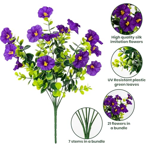 Artificial Faux Flowers for Outdoor 16 Bundles Boxwood Fake Morning Glory for Planter,UV Resistant Fake Flowers for Home Porch Patio Outside(8 Color) - Image 4