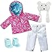 Sophia's Complete 18 Inch Doll Winter Outfit Set with Polar Bear Hat, Floral Print Parka, Snowboard Pants and Aqua Fur Boots. Fits American Girl Dolls & More! Doll Clothes Polar Bear Set