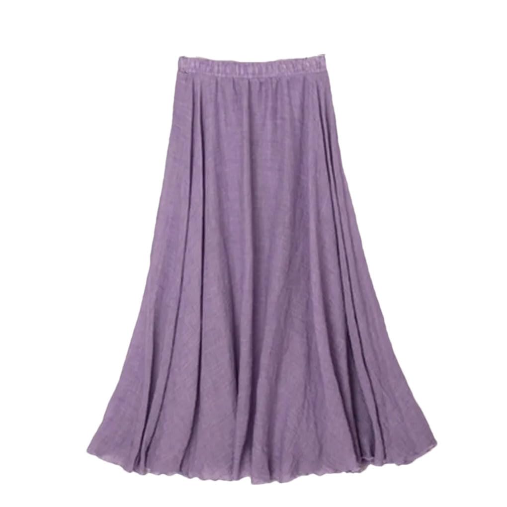 Jupe maxi plissée en coton et lin pour femme - Taille haute - Style décontracté - Taille haute