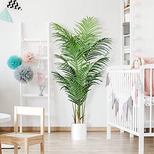 image for CROSOFMI Artificial Areca Palm Plant 4.6Feet Fake Palm Tree with 15 Le