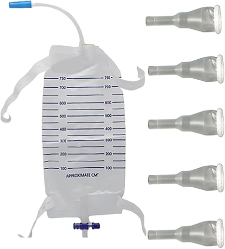 Kit completo urinario 5 días 5 catéteres de condón externos auto-marino + bolsa para piernas de 25.4 fl oz + correas con un tubo de 5.9 pulgadas 5.9