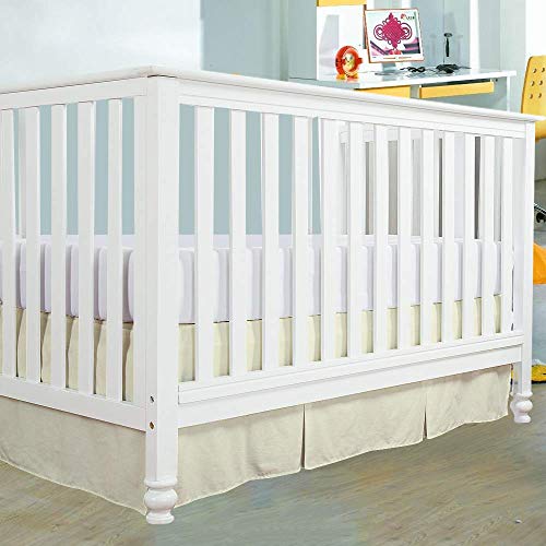 Image of Cottington Lane Crib Bed Skirt Pleated Crib Skirt Dust Ruffle, 100% Natural Cotton, Nursery Crib Toddler Bedding Skirts for Baby Boys or Girls, 14 inch Soft Crib Dust Ruffle Drop Crib Skirt-Ivory