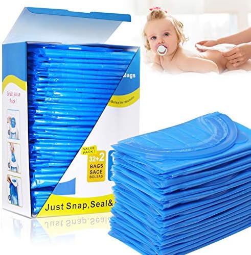 Diaper Pail Refill Bags, Holds 1088 Diapers 34 Bags Fully Compatible with Arm&Hammer Diaper Pail Disposal System, Diaper Pail Snap, Seal and Toss Pail Refill Bags