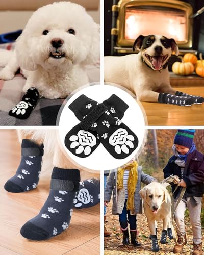 ZAMXHUG 4pcs Indoor Anti-Rutsch Socken für Hunde,Hundesocken Anti Rutsch,Antirutschsocken Hund Mit Klettverschluss,Hundeschuhe Pfotenschutz Haustierpfoten Schutz Traktion Kontrolle Socken
