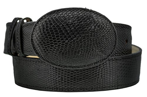 Mens Black Western Cowboy Belt Real Teju Lizard Skin Rodeo Buckle