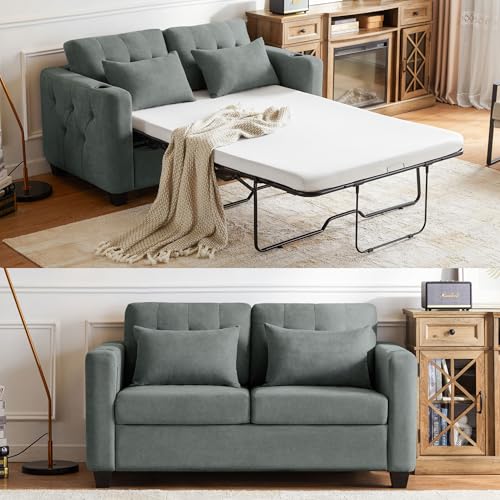 LINSY HOME Ausziehbares Schlafsofa – 2 Sitzer Sofa mit Schlaffunktion, Umwandelbares Sofabett, Schlafcouch mit Memory-Schaum für Wohnzimmer, Wohnungen und Kleine Räume