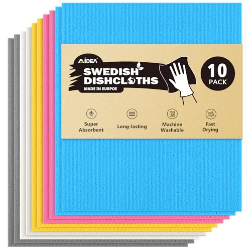AIDEA Swedish Dishcloths for Kitchen-10PK, Absorbent Sponge Dish Cloth, Dishcloths for Washing Dishes, Reusable Paper Towels Dish Cloths, Swedish Towels for Home, Kitchen, Glass, 7
