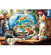 Cat Jigsaw Puzzle for Adults 1000 Piece, Colorful Kittens and Goldfish Bowl Scene, Stress-Relievi...
