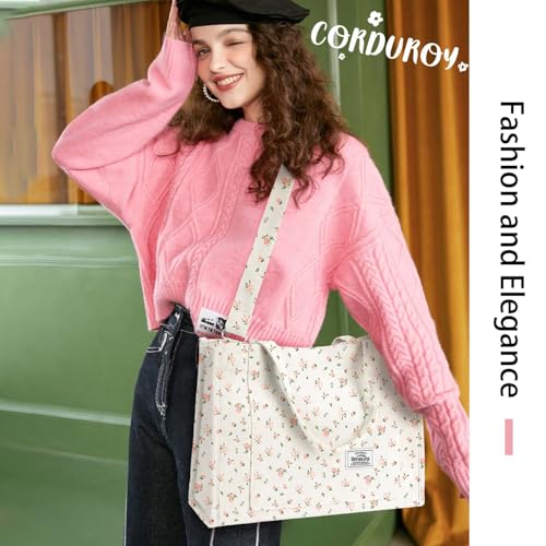 Image of Corduroy Tote Bag for Women Small Satchel Bag Mini Tote Bag Aesthetic Crossbody Handbag - School Work Travel Shopping