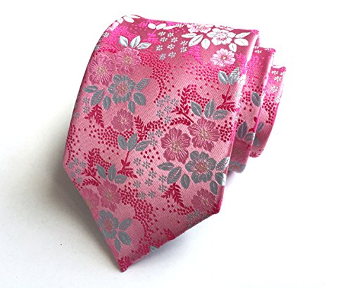 Men's Boys Pink White Tie Summer Floral Party Wedding Woven Silk Paisley Necktie #TOP3