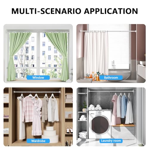 Image of Shower Curtain Rod 27-79 Inches, Adjustable Tension Shower Rod No Drilling, No Slip, Spring Tension Curtain Rod for Bathroom Kitchen Closet Windows - Silver